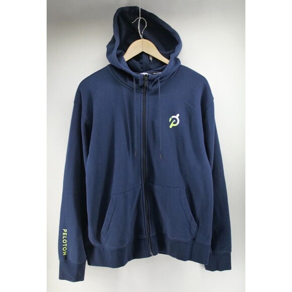 Peloton Hoodie Mens‎ Large Blue Zip Pockets Long Sleeve Full Zip - Picture 1 of 9